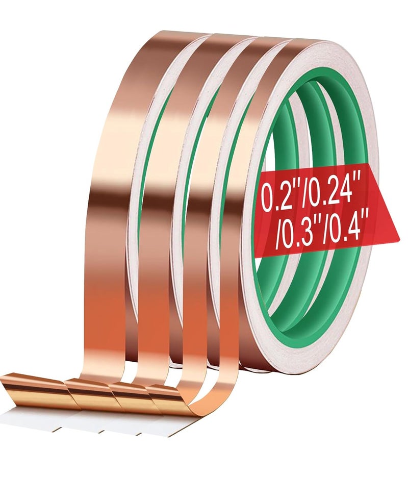 MOGEHIT Copper Foil Tape for Stained Glass Assorted Sizes 0.2/0.24/0.3/0.4Inch x 22Yards 4 Rolls Conductive Adhesive Foil Sheilding Tape for Guitars, EMI, Electrical Repairs - Image 1